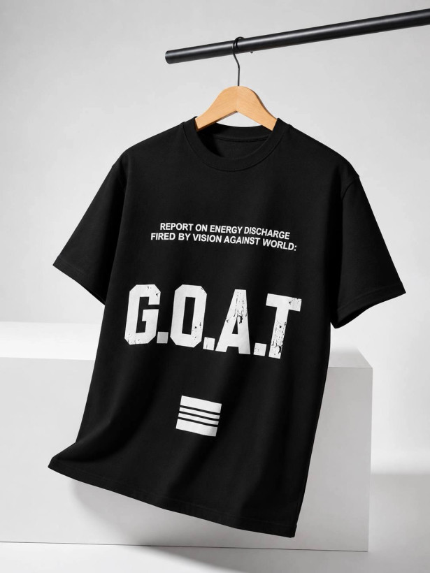 تیشرت مردانه GOAT10 مشکی عکس استودیویی با پارچه ماکان | بوتیک امین
