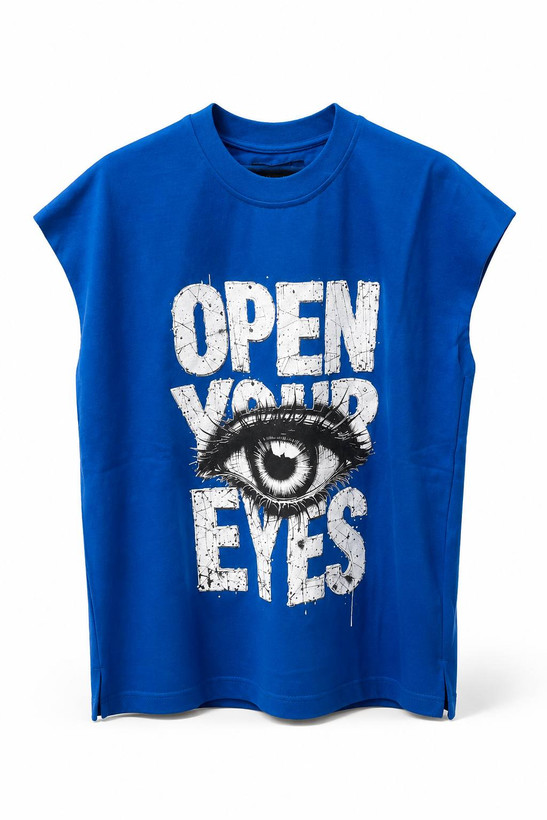 وست رکابی مردانه Open Your Eyes رنگ آبی