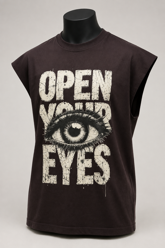 وست رکابی مردانه Open Your Eyes رنگ قهوه ای