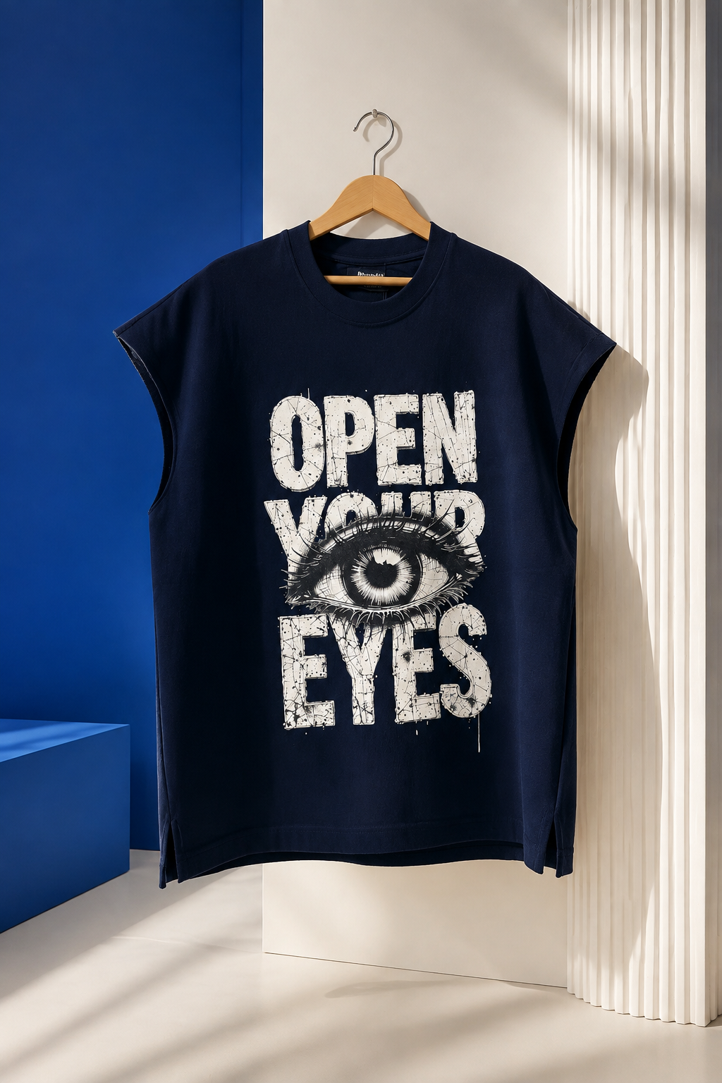 وست رکابی مردانه Open Your Eyes رنگ سرمه ای