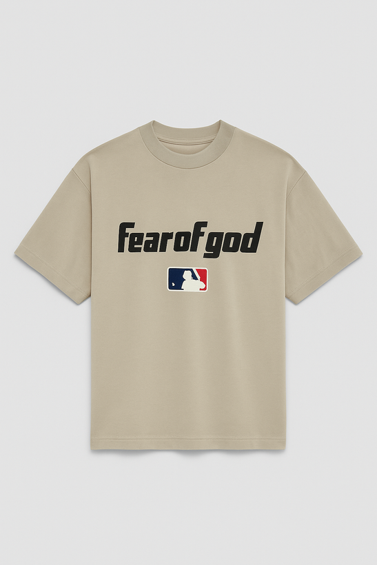 تیشرت اورسایز مردانه طرح MLB کرم روشن با پارچه ماکان